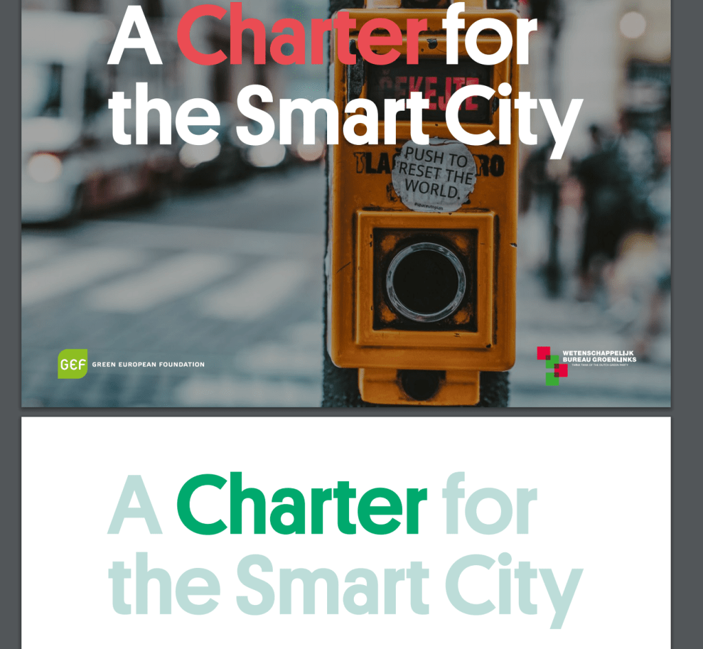 A colored photograph of one of the Space Utopian reset buttons in Prague at a pedestrian crossing. The picture was published by Green European Foundation.