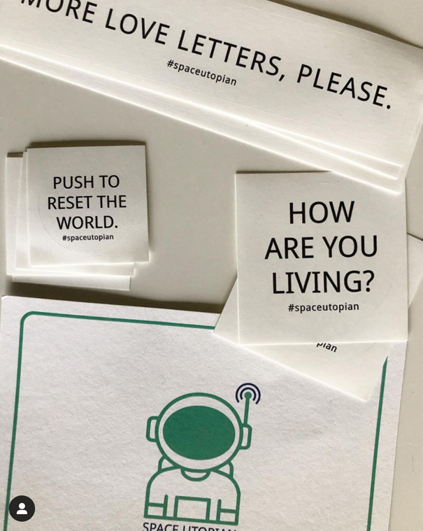 The content of a Space Utopian Art sticker pack (2020 © by @sgrueva (Bulgaria))