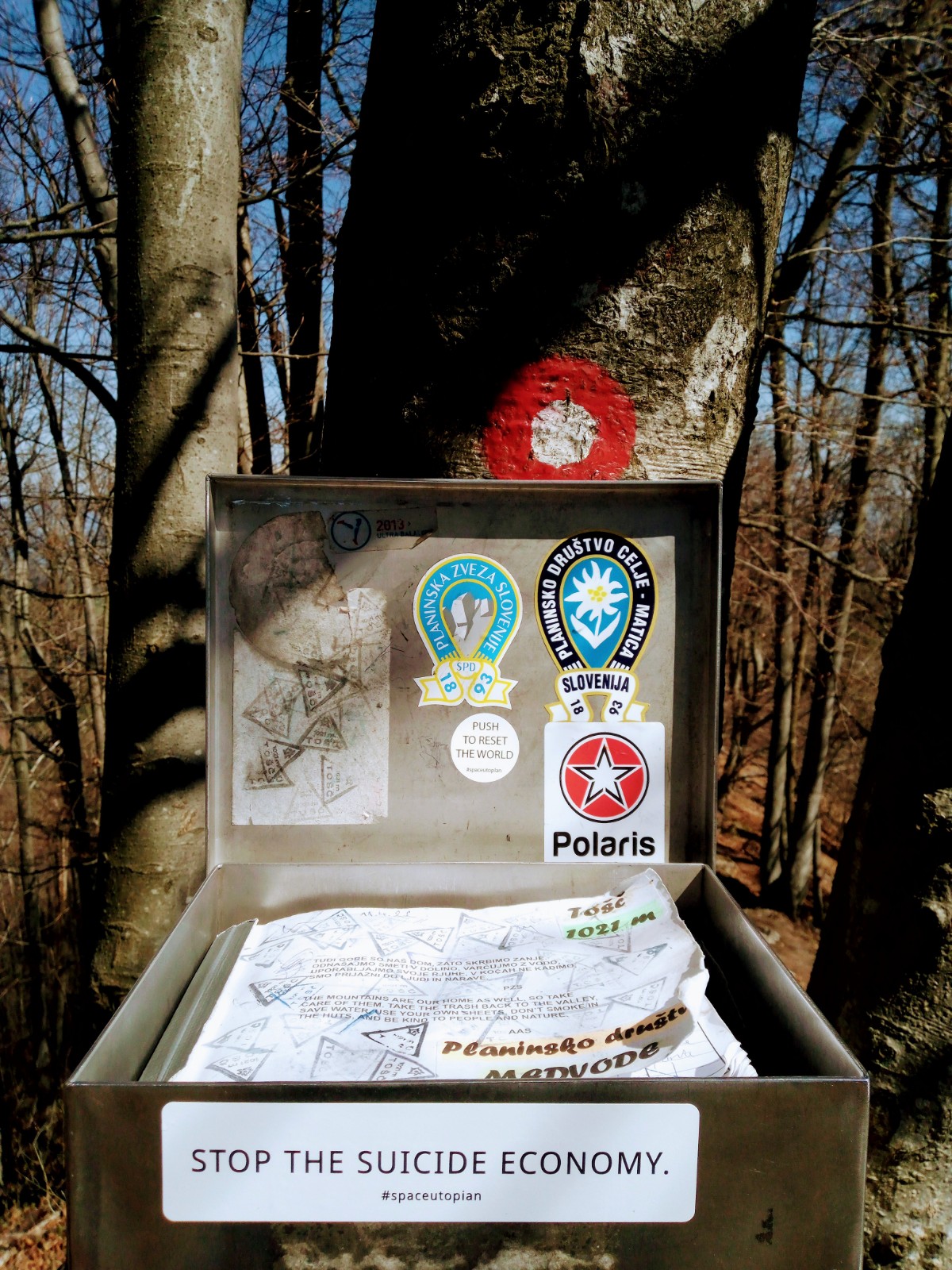 Stop the suicide economy. Sticker in the streets of Slovenia, 2022 © by @Space_Utopian.